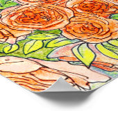 レッドローゼグリーン葉バラガーデンフローラスケッチ ポスター (角)