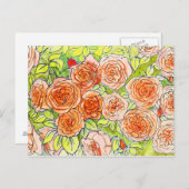 レッドローゼグリーン葉バラガーデンフローラスケッチ ポストカード (正面/裏面)