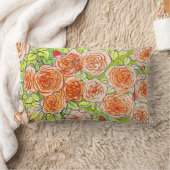 レッドローゼグリーン葉バラガーデンフローラスケッチ ランバークッション (ブランケット)