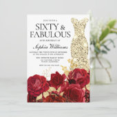 レッドローゼゴールデンガウンのドレス60thバースデーパーティー 招待状 (スタンド正面)