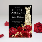レッドローゼゴールデンガウン黒50thバースデーパーティー 招待状