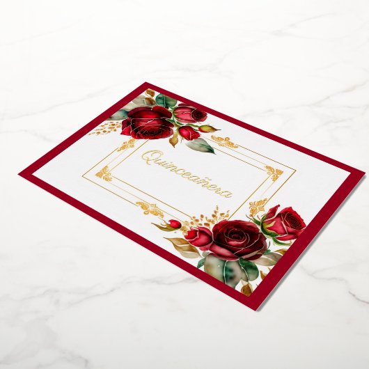 レッドローゼゴールドフォイルキンセアニラ 箔招待状 (回転した状態)