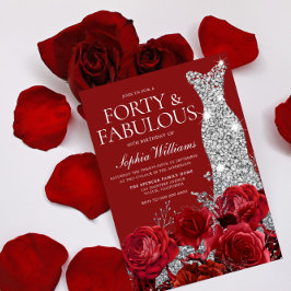 レッドローゼシルバーダイヤモンドガウン40th誕生日パーティー 招待状