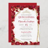 レッドローゼスと金ゴールドキンセアニェラウィズティアラ 招待状 (正面/裏面)