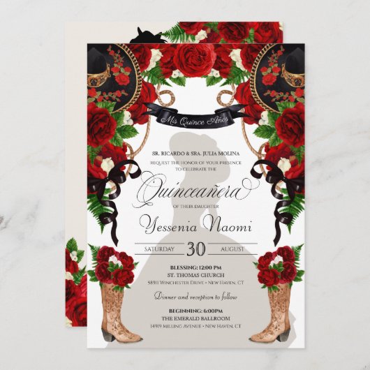 レッドローゼスアンドペオニエスウエスタンチャロキンセアニェラ 招待状 (正面/裏面)