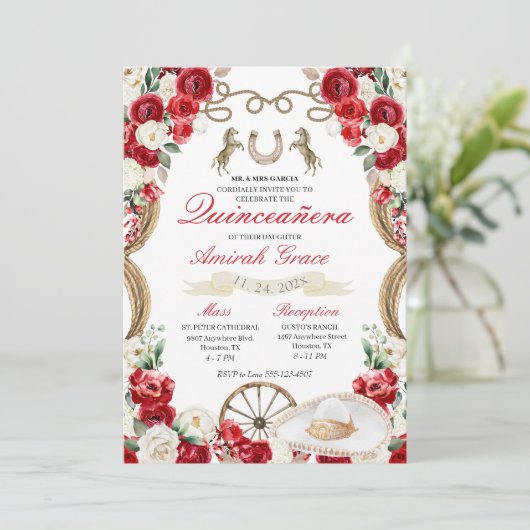 レッドローゼスウエスタンチャロ女性のカーボーイキンセアニラ 招待状 (スタンド正面)