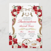 レッドローゼスウエスタンチャロ女性のカーボーイキンセアニラ 招待状 (正面/裏面)