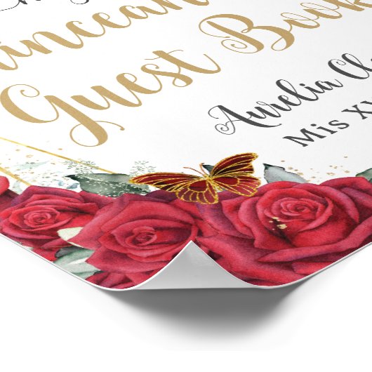 レッドローゼスキンセアニェラ誕生日ゲストブックサイン ポスター (角)