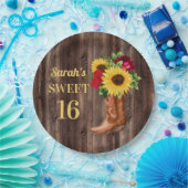 レッドローゼスサンフラワーズカウボーイブーツスウィート16 ペーパープレート (パーティー)