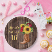 レッドローゼスサンフラワーズカウボーイブーツスウィート16 ペーパープレート (パーティー)