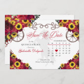 レッドローゼスサンフラワーズキンセニェラ日付を保存 招待状 (正面/裏面)