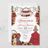 レッドローゼスサンフラワーズ女性のカーボーイウェスタンキンセアニェラ 招待状 (正面)