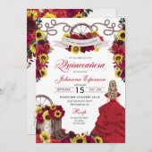 レッドローゼスサンフラワーズ女性のカーボーイウェスタンキンセアニェラ 招待状 (正面/裏面)