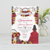 レッドローゼスサンフラワーズ女性のカーボーイウェスタンキンセアニェラ 招待状 (スタンド正面)