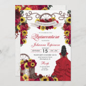 レッドローゼスサンフラワーズ女性のカーボーイウェスタンキンセアニェラ 招待状 (正面/裏面)