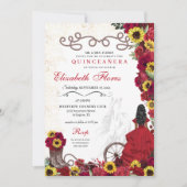 レッドローゼスサンフラワーズ女性のカーボーイウェスタンキンセアニェラ 招待状 (正面)