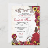 レッドローゼスサンフラワーズ女性のカーボーイウェスタンキンセアニェラ 招待状 (正面)