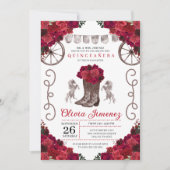 レッドローゼスシルバーウェスタン女性のカーボーイブーツキンセアニェラ 招待状 (正面)