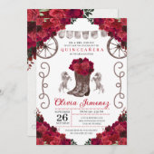 レッドローゼスシルバーウェスタン女性のカーボーイブーツキンセアニェラ 招待状 (正面/裏面)