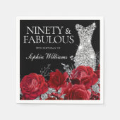 レッドローゼスシルバーガウンブラック90誕生日 スタンダードカクテルナプキン (正面)