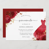 レッドローゼススパークルドレス金ゴールドキンセアニェラパーティー 招待状 (正面/裏面)