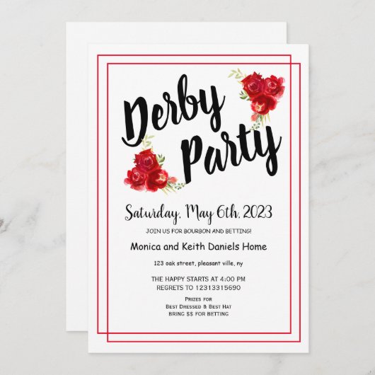 レッドローゼスダービーパーティの招待状 招待状 (正面/裏面)