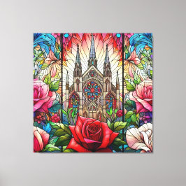 レッドローゼステンドグラスデザイン キャンバスプリント