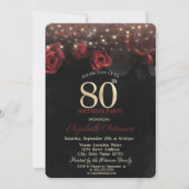 レッドローゼストリングライトグリッター80th誕生日 招待状 (正面)