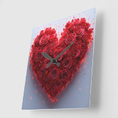 レッドローゼスハート スクエア壁時計 (傾斜)