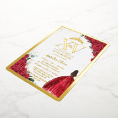 レッドローゼスフローラキンセアニラクリン15 XV金ゴールド 箔招待状 (回転した状態)