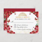 レッドローゼスフローラキンセアニラ蝶RSVPカード 出欠カード (正面/裏面)