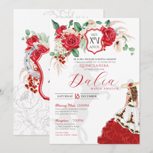 レッドローゼスフローラクレストエレガントチャラキンセアニェラ 招待状 (正面/裏面)