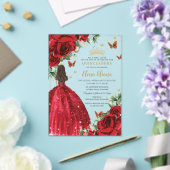 レッドローゼスフローラチョウチョウQuinceanera Sweet 16 アクリル招待状 (インサイチュ (ウェディング))
