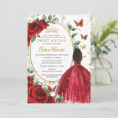 レッドローゼスフローラドレス金ゴールドキンセアニラスウィート16 招待状 (スタンド正面)