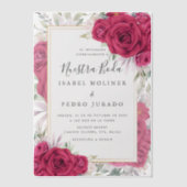 レッドローゼスフローラヌエストラボダスペインの結婚ズ ベラム紙招待状 (正面)