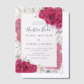 レッドローゼスフローラヌエストラボダスペインの結婚ズ ベラム紙招待状 (オフセット)