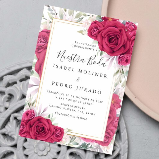 レッドローゼスフローラヌエストラボダスペインの結婚ズ 招待状