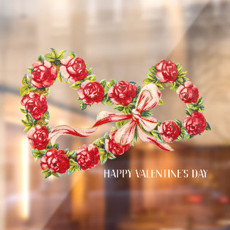 レッドローゼスフローラハートエレガントリースかわいいヴィンテージ ウィンドウサイン