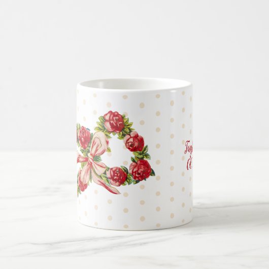 レッドローゼスフローラハートエレガントリースかわいいヴィンテージ コーヒーマグカップ (中央)