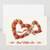 レッドローゼスフローラハートエレガントリースかわいいヴィンテージ シーズンカード (正面/裏面)