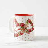 レッドローゼスフローラハートエレガントリースかわいいヴィンテージ ツートーンマグカップ (正面左)