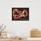 レッドローゼスフローラハートエレガントリースかわいいヴィンテージ ポスター (キッチン)