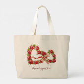 レッドローゼスフローラハートエレガントリースかわいいヴィンテージ ラージトートバッグ (裏面)