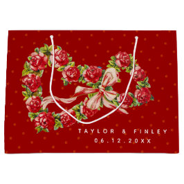 レッドローゼスフローラハートエレガントリースかわいいヴィンテージ ラージペーパーバッグ