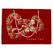 レッドローゼスフローラハートエレガントリースかわいいヴィンテージ ラージペーパーバッグ (裏面)