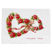 レッドローゼスフローラハートエレガントリースかわいいヴィンテージ ラージペーパーバッグ (裏面)