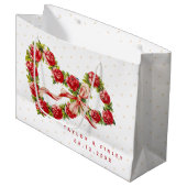 レッドローゼスフローラハートエレガントリースかわいいヴィンテージ ラージペーパーバッグ (正面アングル)