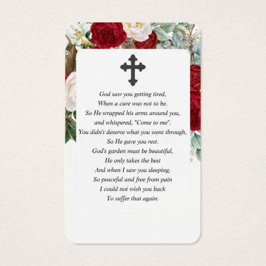 レッドローゼスフローラフォト悔やみや弔慰葬儀祈りの言葉 (裏面)