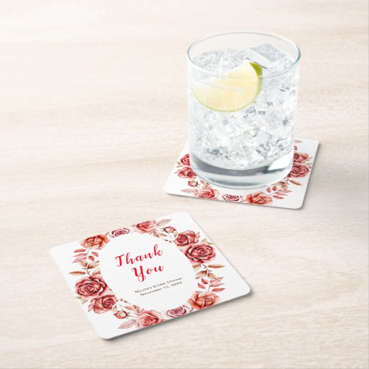 レッドローゼスフローラブライダルシャワースクエア紙コースト スクエアペーパーコースター (インサイチュ)