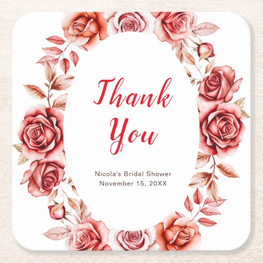 レッドローゼスフローラブライダルシャワースクエア紙コースト スクエアペーパーコースター (正面)